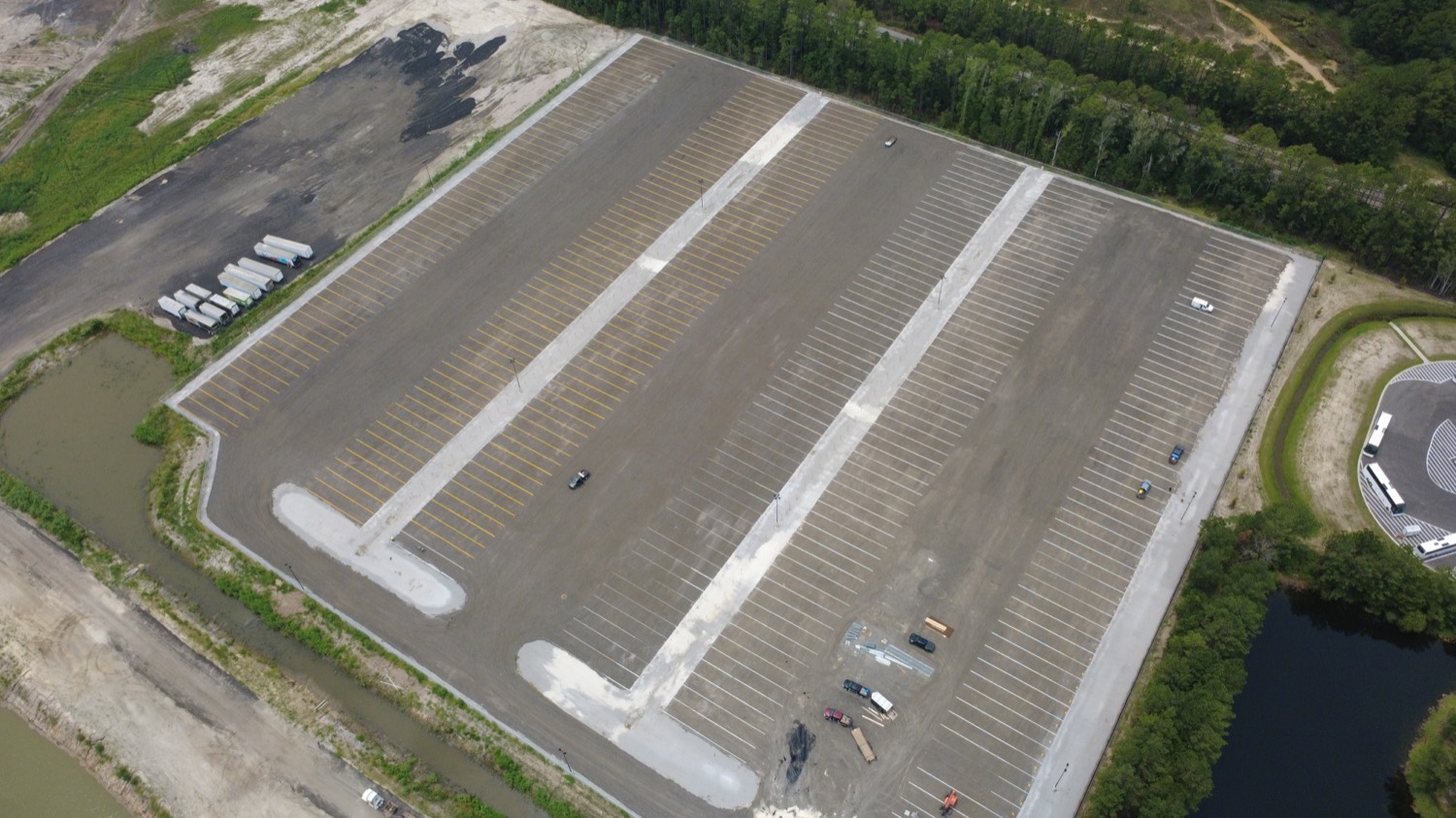 Aerial view of Riggy's Jacksonville - Pritchard Road truck parking lot and retention ponds